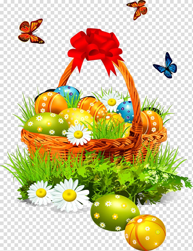 brown wicker basket illustration, Easter Bunny Easter basket , Easter eggs transparent background PNG clipart