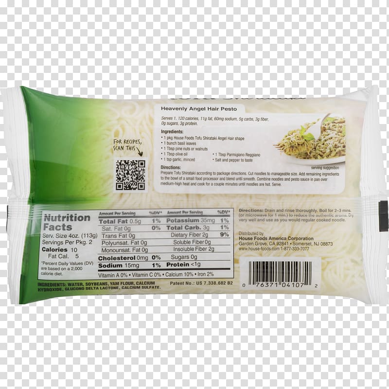 Shirataki noodles Nutrition facts label Ingredient Capellini, noodles transparent background PNG clipart