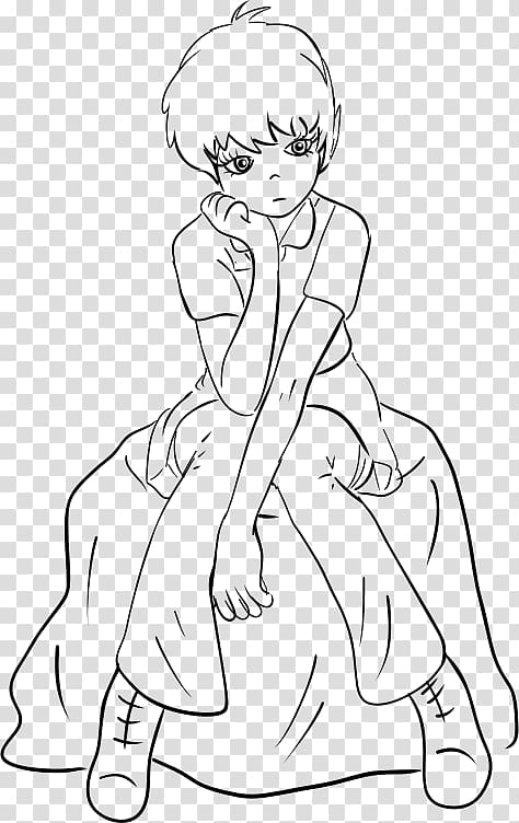 Line art Drawing Painting Black and white, Woman sad transparent background PNG clipart