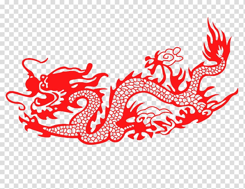 Budaya Tionghoa Chinese dragon Papercutting Chinese paper cutting Chinese New Year, Red paper-cut dragon transparent background PNG clipart