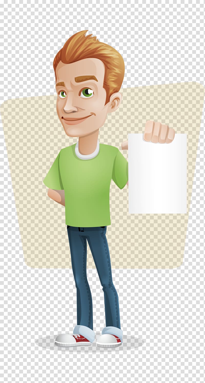 Female Euclidean Illustration, Hand-painted cartoon casual man holding the paper transparent background PNG clipart