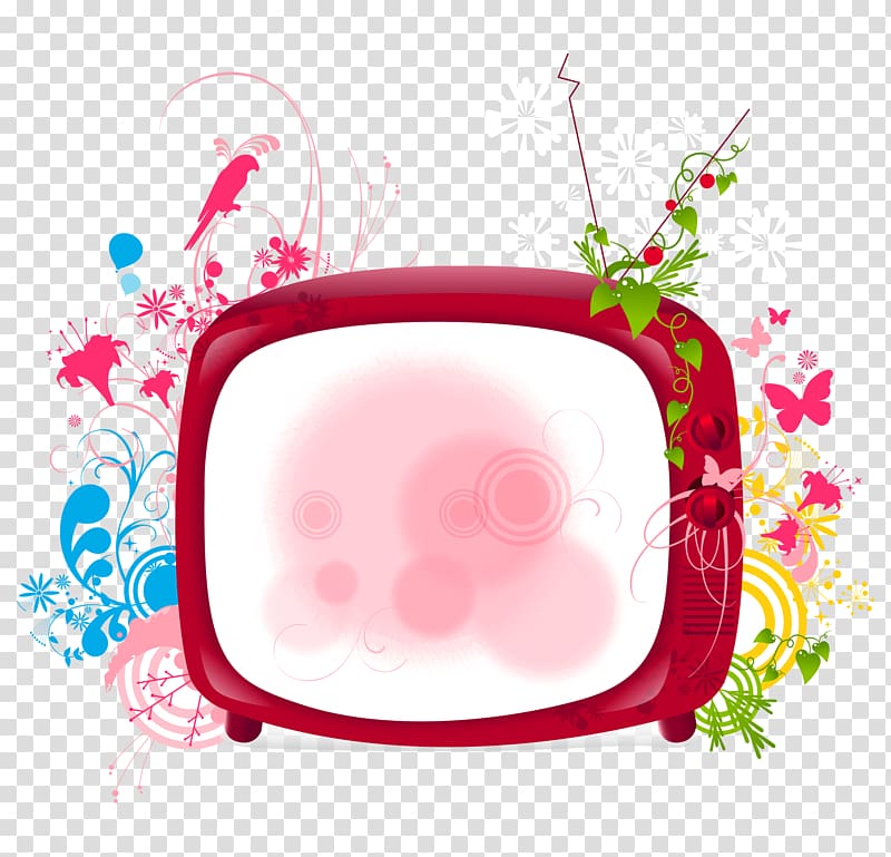Cartoon Television set Color television, TV color red pattern decorative material transparent background PNG clipart