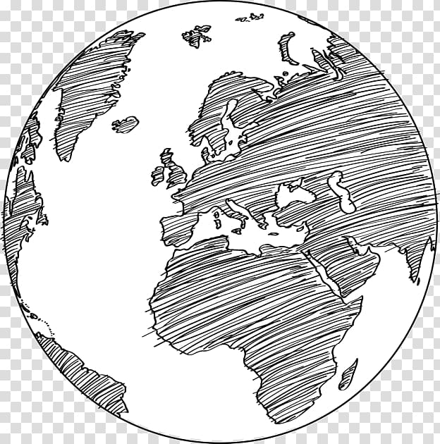 globe drawing black and white