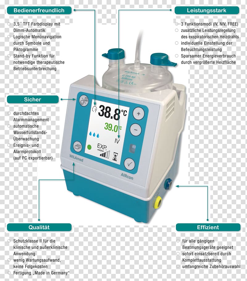 Humidifier Respiratory gas humidification Medical Equipment Medicine Mechanical ventilation, aircon transparent background PNG clipart