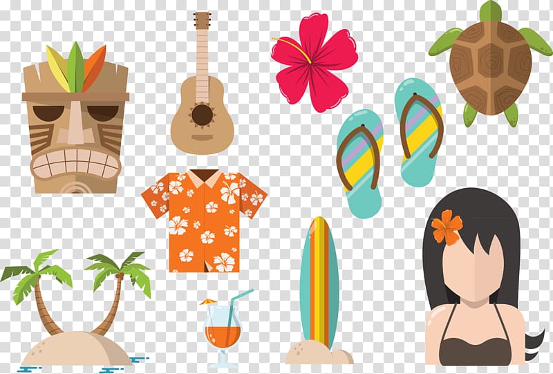brown guitar illustration, Hawaiian Beaches Icon, Hawaii beach vacation elements transparent background PNG clipart