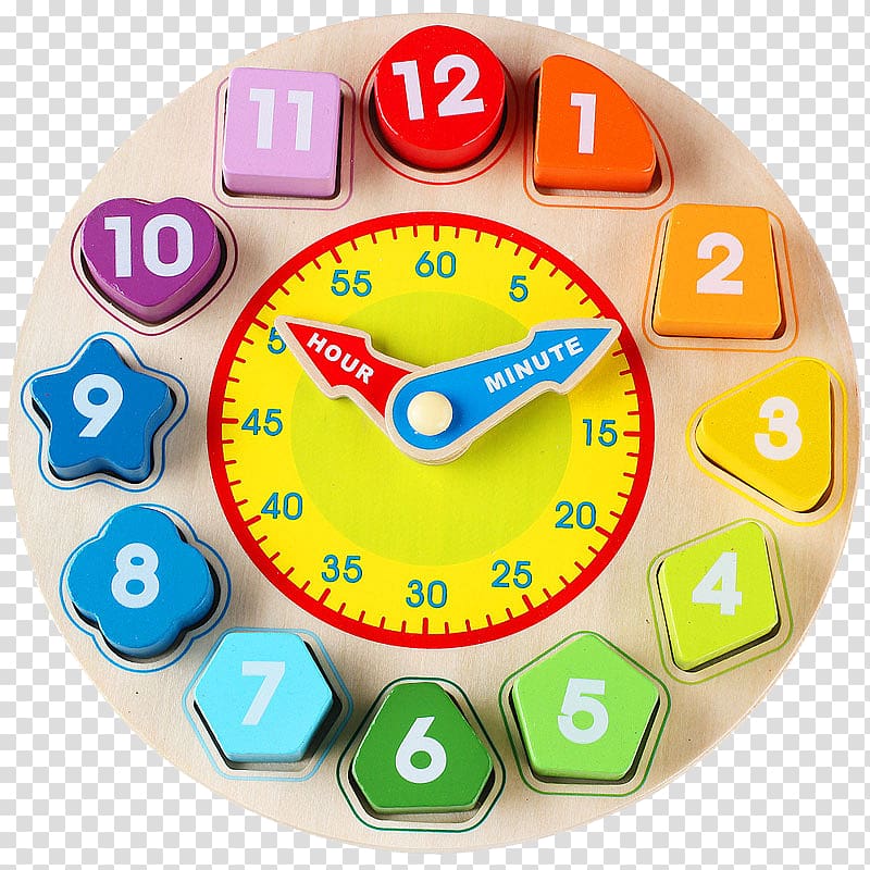 round multicolored analog clock learning toy, Jigsaw puzzle Educational toy Clock Toy block, Table Toys transparent background PNG clipart