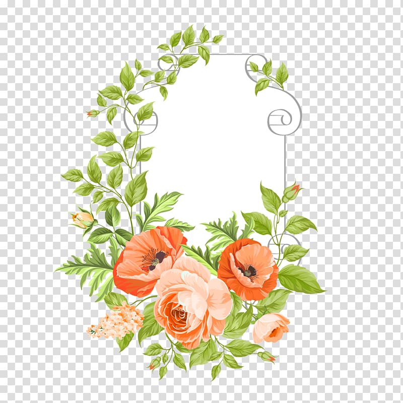 orange floral border illustration, Wedding invitation Pink flowers Rose, Flower Banners transparent background PNG clipart