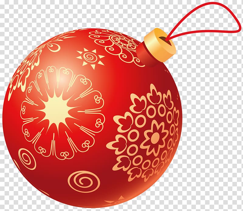red and yellow bauble decor, Christmas ornament , Christmas Red Christmas Ball transparent background PNG clipart