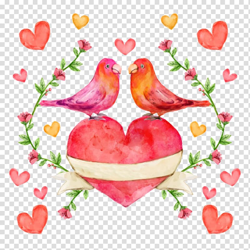 Lovebird Watercolor painting, Ink watercolor pink love lovebirds transparent background PNG clipart