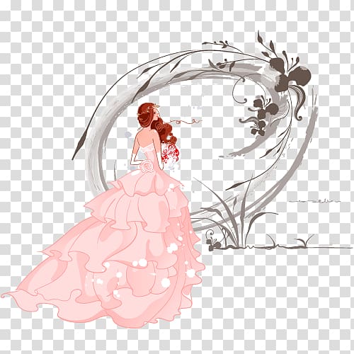 woman wearing wedding gown , Cartoon Wedding Formal wear Illustration, Beautiful bride transparent background PNG clipart