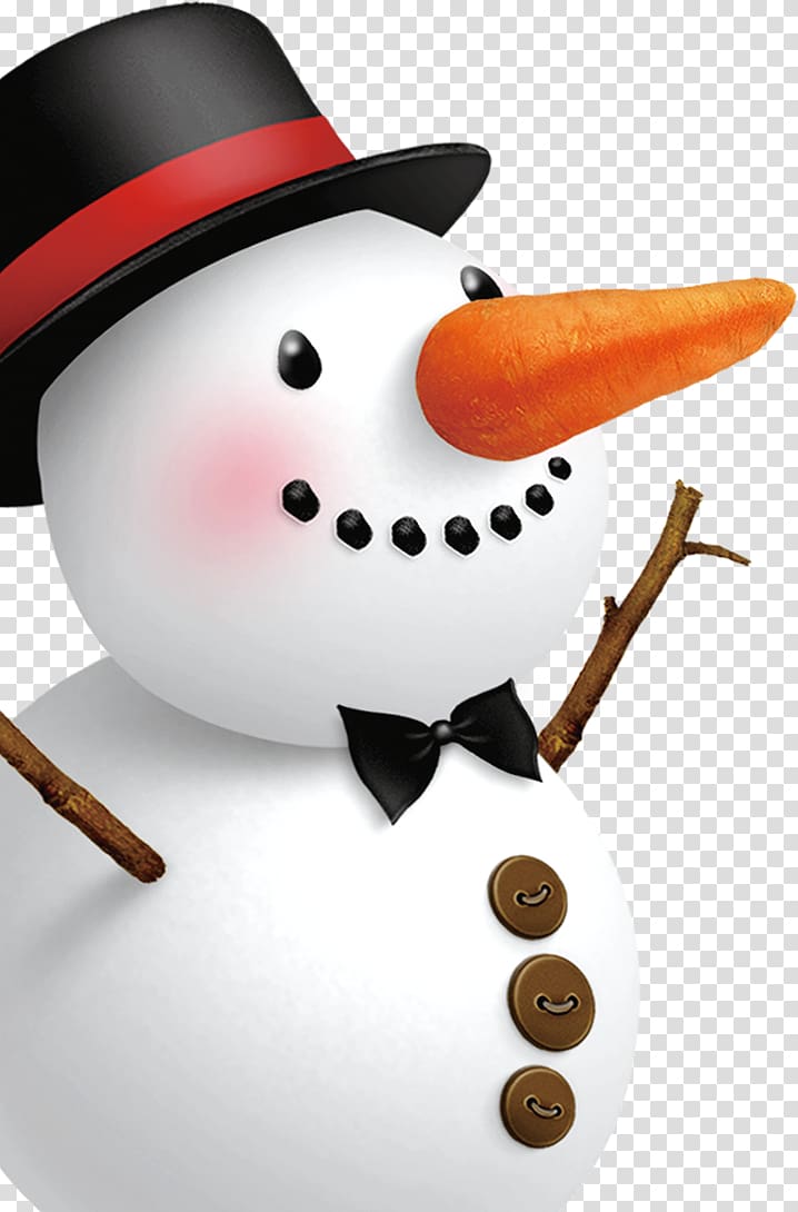 Snowman, Stuck with a carrot nose snowman gentleman hat transparent background PNG clipart