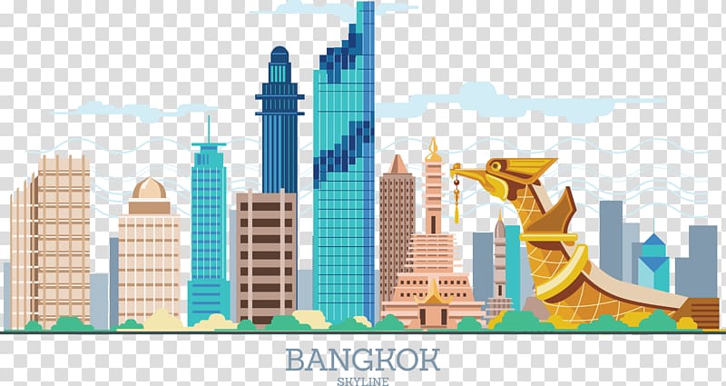 Bangkok skyline , Thailand Siam Euclidean , Thailand Siam Town Wat Sky Train transparent background PNG clipart