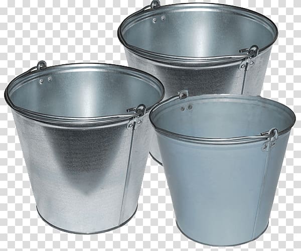 silver 3-piece bucket set, Three Buckets transparent background PNG clipart