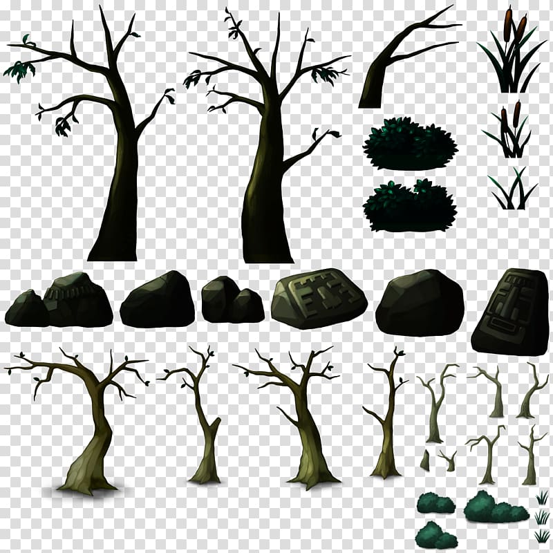 Tree Rock Scene graph 3D computer graphics, FIG scene with houses,Rock stone tree transparent background PNG clipart
