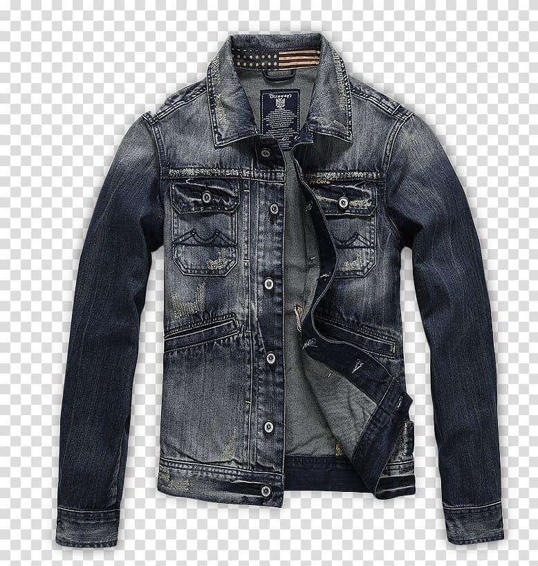 Leather jacket Denim Outerwear, viewways men Slim denim jacket transparent background PNG clipart