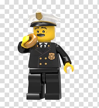 white and black police minifig, Lego Deputy Dunby Eating Bagel transparent background PNG clipart