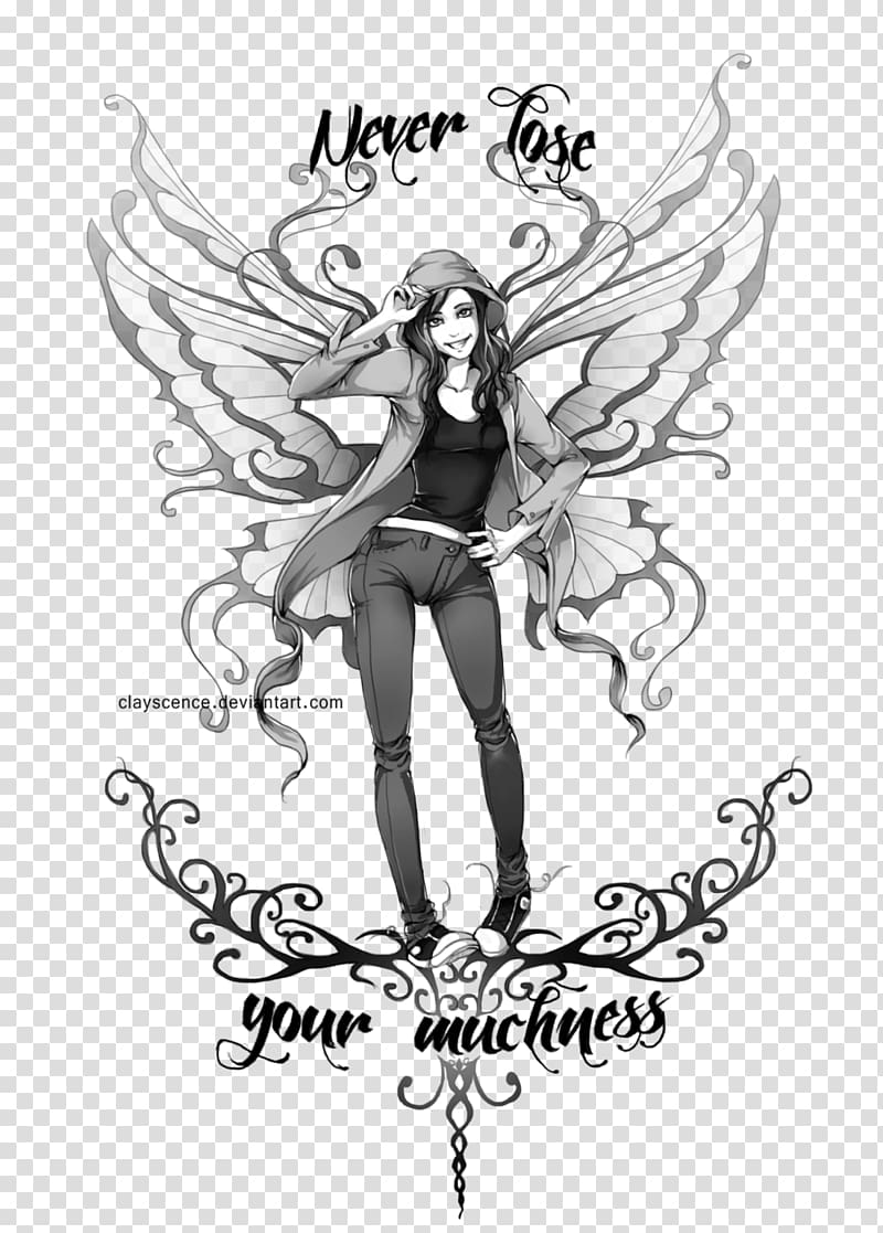 Visual arts Black and white, Fairy Tattoos transparent background PNG clipart