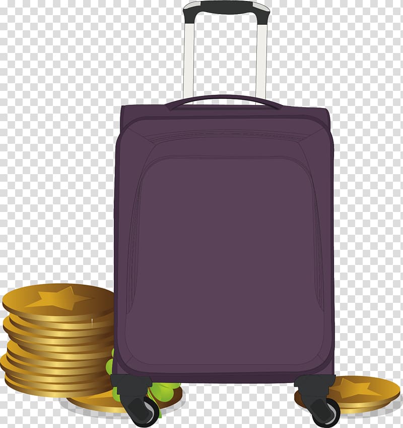 Hand luggage Purple, Database gold purple suitcase material transparent background PNG clipart