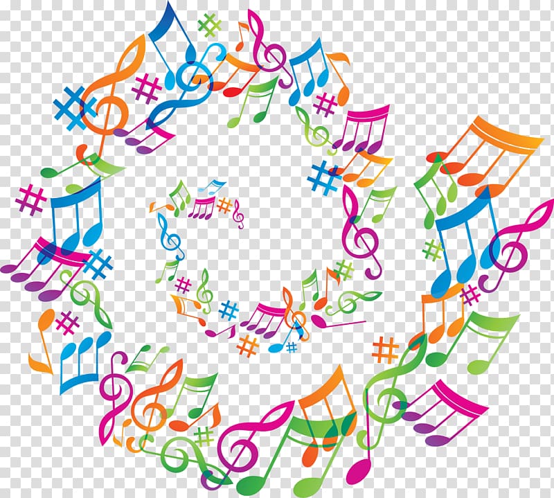 cartoon hand colored music symbols floating spiral transparent background PNG clipart