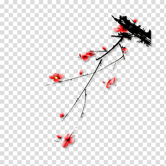 Ink wash painting Plum blossom, Plum flower transparent background PNG clipart