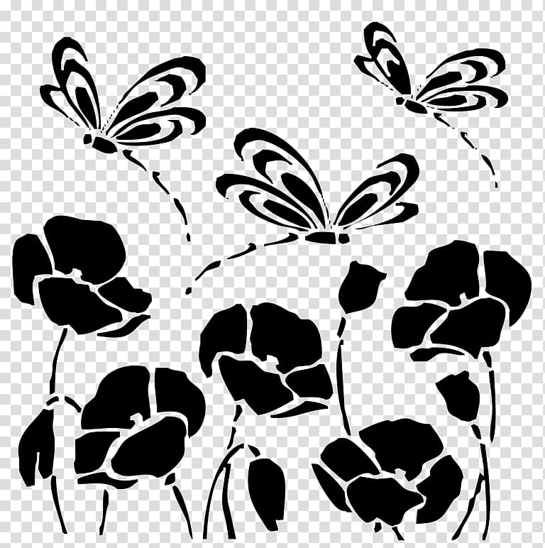 Stencil Drawing Silhouette Poppy, Silhouette transparent background PNG clipart