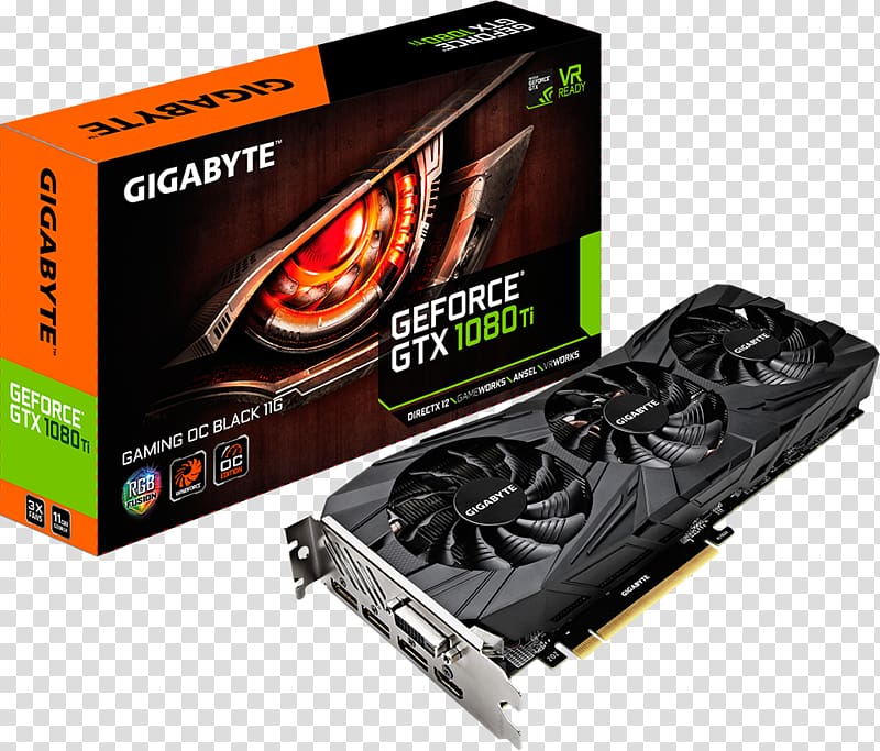 Graphics Cards & Video Adapters Gigabyte GeForce GTX 1080 Ti Gaming OC NVIDIA GeForce GTX 1080 Ti, others transparent background PNG clipart