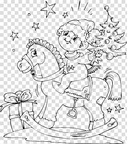Rocking horse Coloring book Christmas Santa Claus, horse transparent background PNG clipart