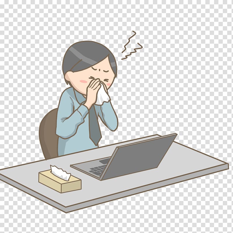 Illustration Caccola Common cold Sneeze Nose, man working desk transparent background PNG clipart