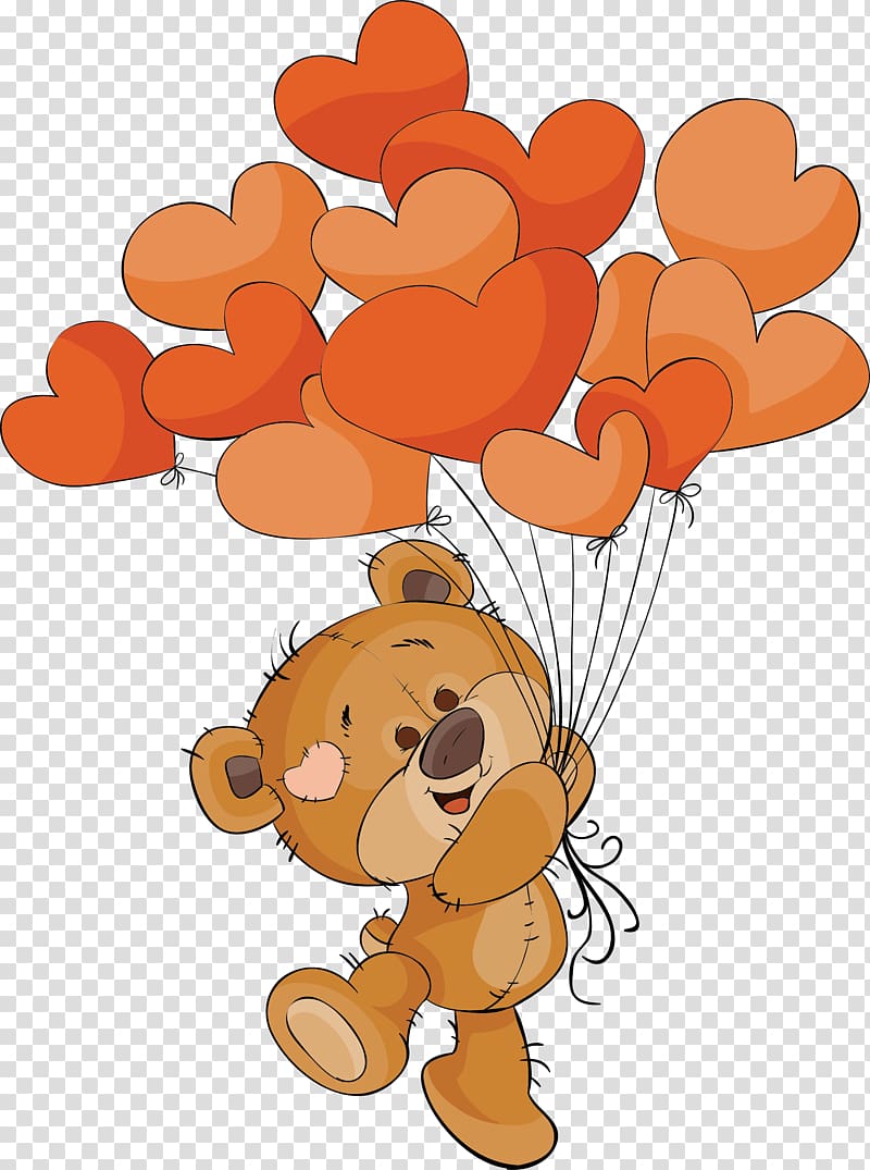 brown bear illustration, Valentines Day Balloon Illustration, Balloon of love transparent background PNG clipart