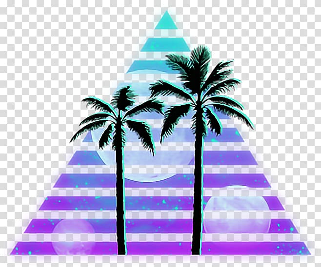 green coconut trees illustration, Vaporwave Drawing Art Solarized, Global Beats By DJs, beach resort transparent background PNG clipart