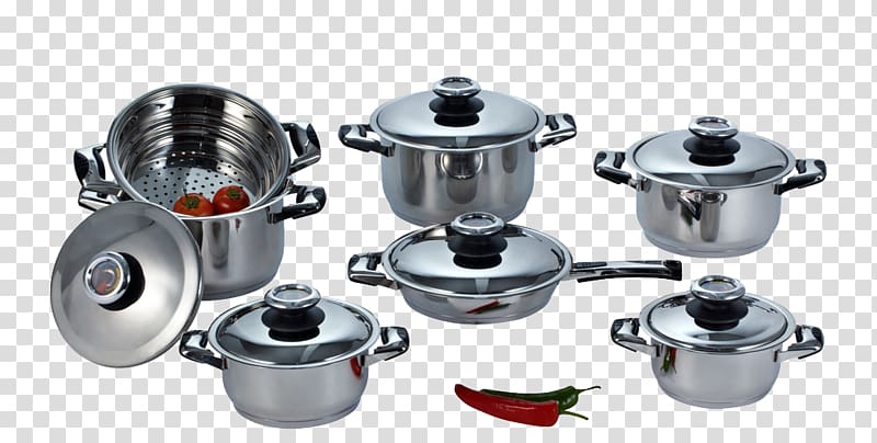 gray steel cookware set , Kitchen utensil Kitchenware Tableware, Kitchen utensils transparent background PNG clipart