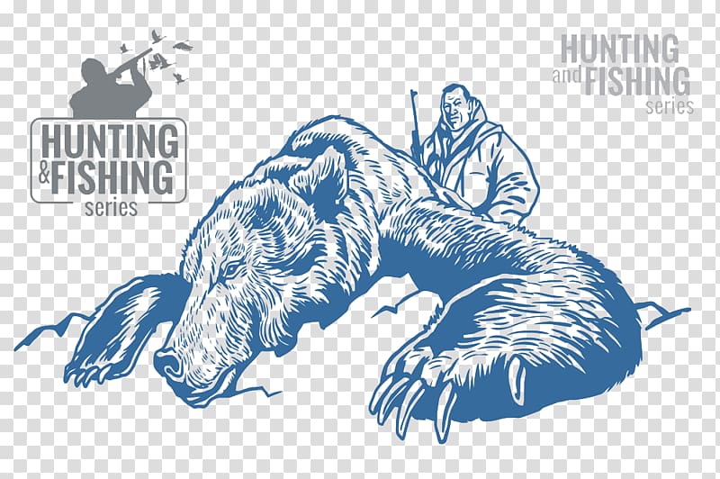 Bear Hunting Illustration, The hunter and the bear blue illustration transparent background PNG clipart