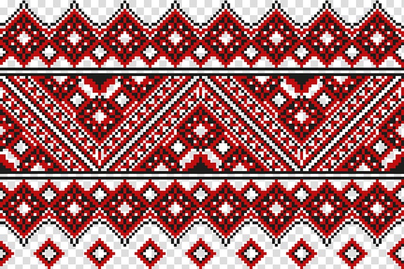 red and black Aztec illustration, Ukrainian embroidery Cross-stitch Pattern, embroidery transparent background PNG clipart