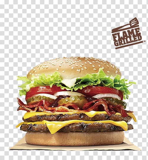 Whopper Hamburger Cheeseburger Bacon Burger King, western fast food transparent background PNG clipart