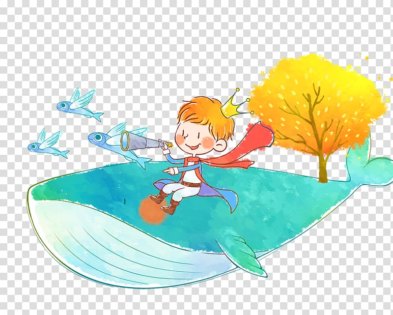 Child Illustration, Whale on the little prince transparent background PNG clipart