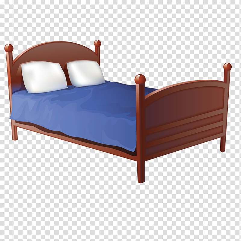 brown bed and blue mattress illustration, Bedroom Bed frame , Old bed transparent background PNG clipart