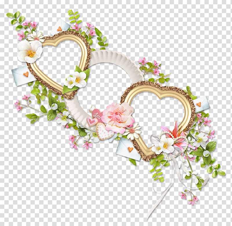 three assorted-color heart-themed frames with flower accents, Frames Bordiura Cadre d\'entreprise, love frame transparent background PNG clipart
