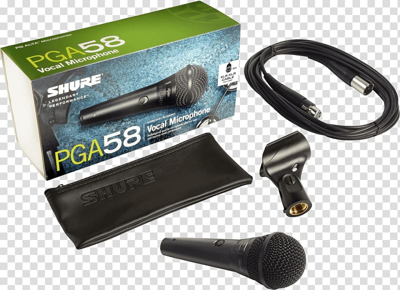 Microphone Shure SM58 XLR connector Shure PGA58, microphone transparent background PNG clipart