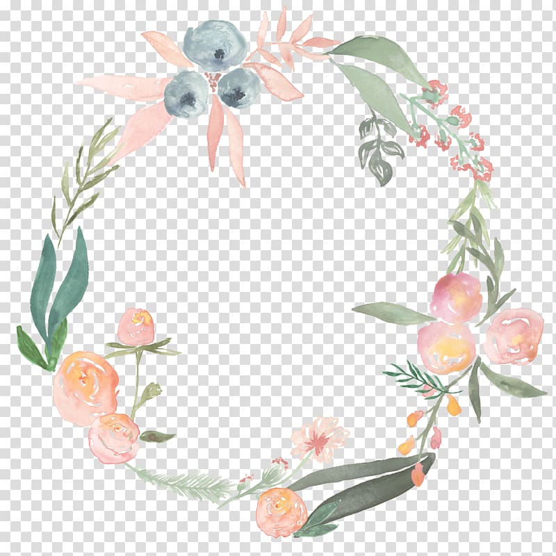 orange and green flowers , Watercolor painting Flower Wreath , floral wreath transparent background PNG clipart