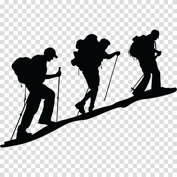 silhouette of three men walking on slope, Annapurna Massif Backpacking Hiking Trekking , trekking transparent background PNG clipart