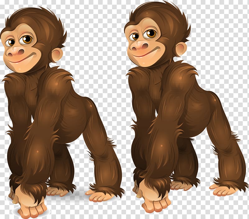 Gorilla Common chimpanzee Orangutan Ape Monkey, Two little orangutan transparent background PNG clipart