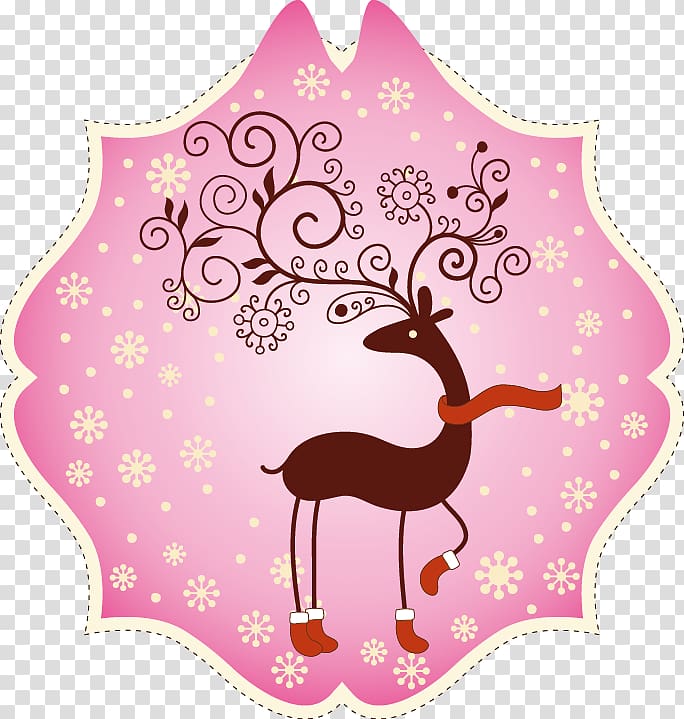Reindeer Christmas card Greeting card, Cartoon snowflake deer transparent background PNG clipart