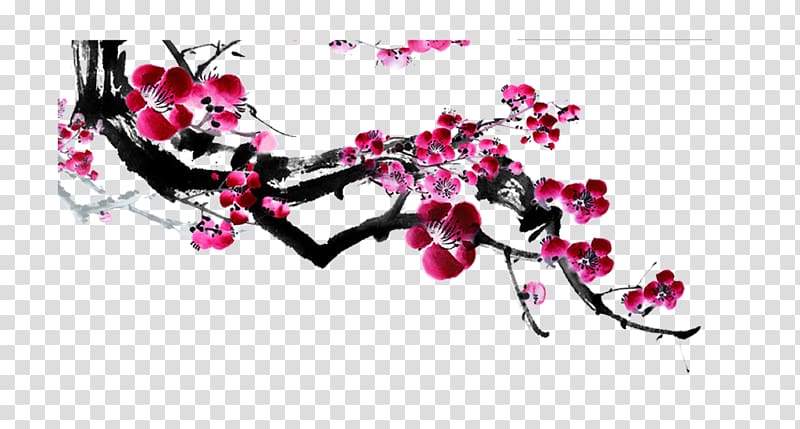Harbin Ink wash painting Budaya Tionghoa Shan shui, Plum flower transparent background PNG clipart