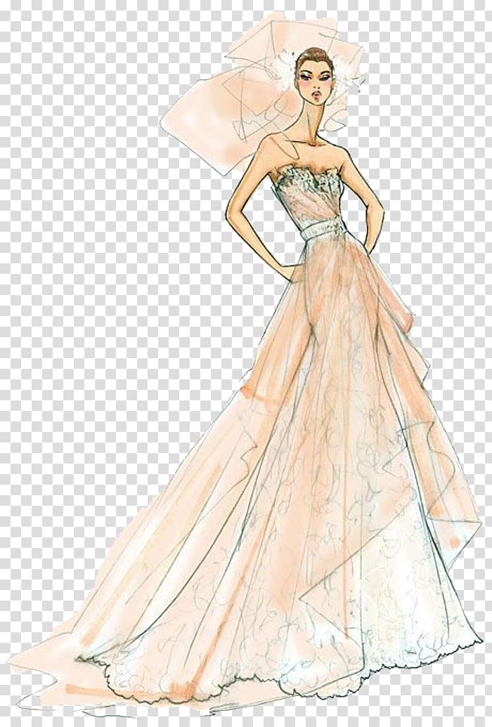 women's beige dress , Fashion illustration Fashion design Drawing Sketch, Painted creative wedding transparent background PNG clipart