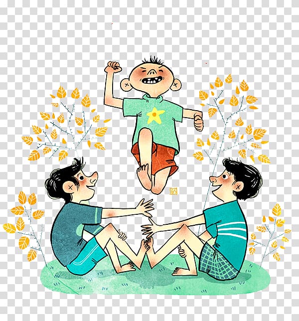 child jumping on hand art, Luksong tinik , Three friends transparent background PNG clipart