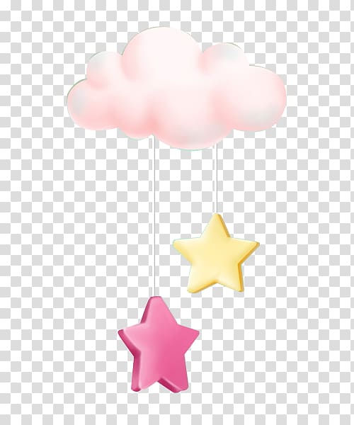 Pink and yellow star hanged on cloud illustration, Cartoon Animation ...