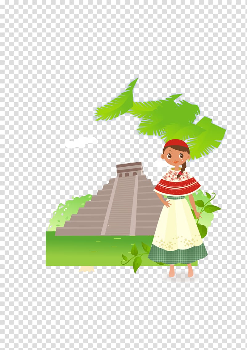 Cartoon Maya civilization Illustration, Hand painted pyramid transparent background PNG clipart