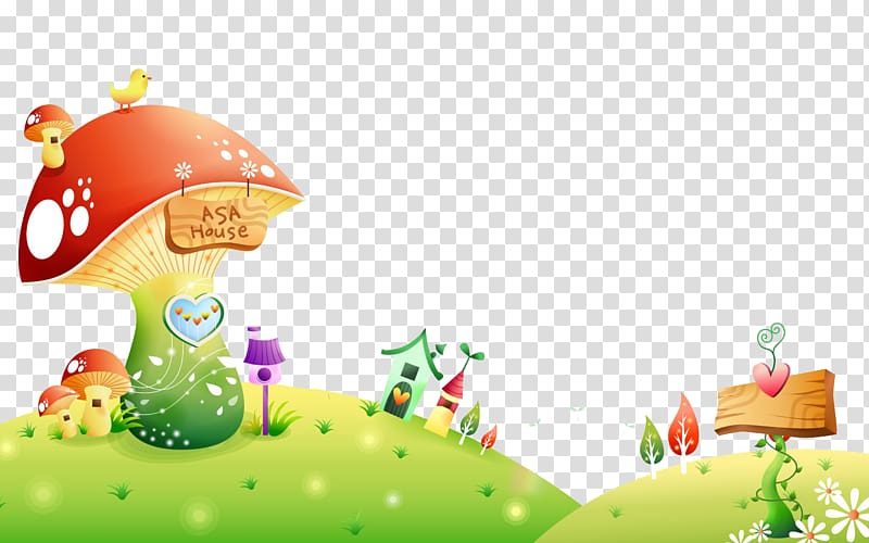 red and green mushroom illustration, Cartoon Animation High-definition television , Mushroom house transparent background PNG clipart