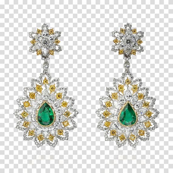Earring Emerald Jewellery Buccellati Gold, feather falling material transparent background PNG clipart