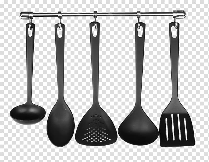 five black kitchen utensils , Kitchen utensil Tableware, Kitchen utensils transparent background PNG clipart